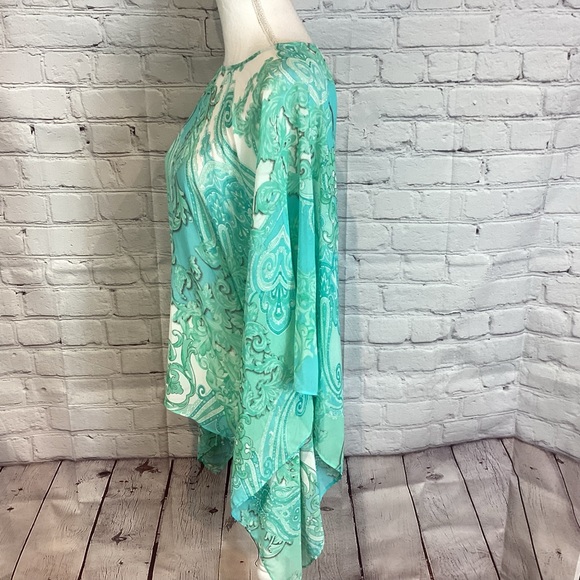 BOSTON PROPER SCROLLING PAISLEY PONCHO COVER UP BLOUSE SZ XXS NWT - Picture 6 of 7